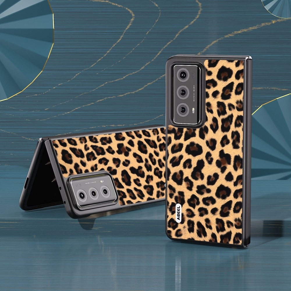 Leopard plastové pouzdro s umělou kůží na Honor Magic V2 - champagne