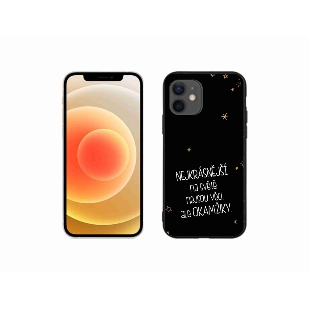 Gelový kryt mmCase na iPhone 12 mini - citát 4 černé pozadí