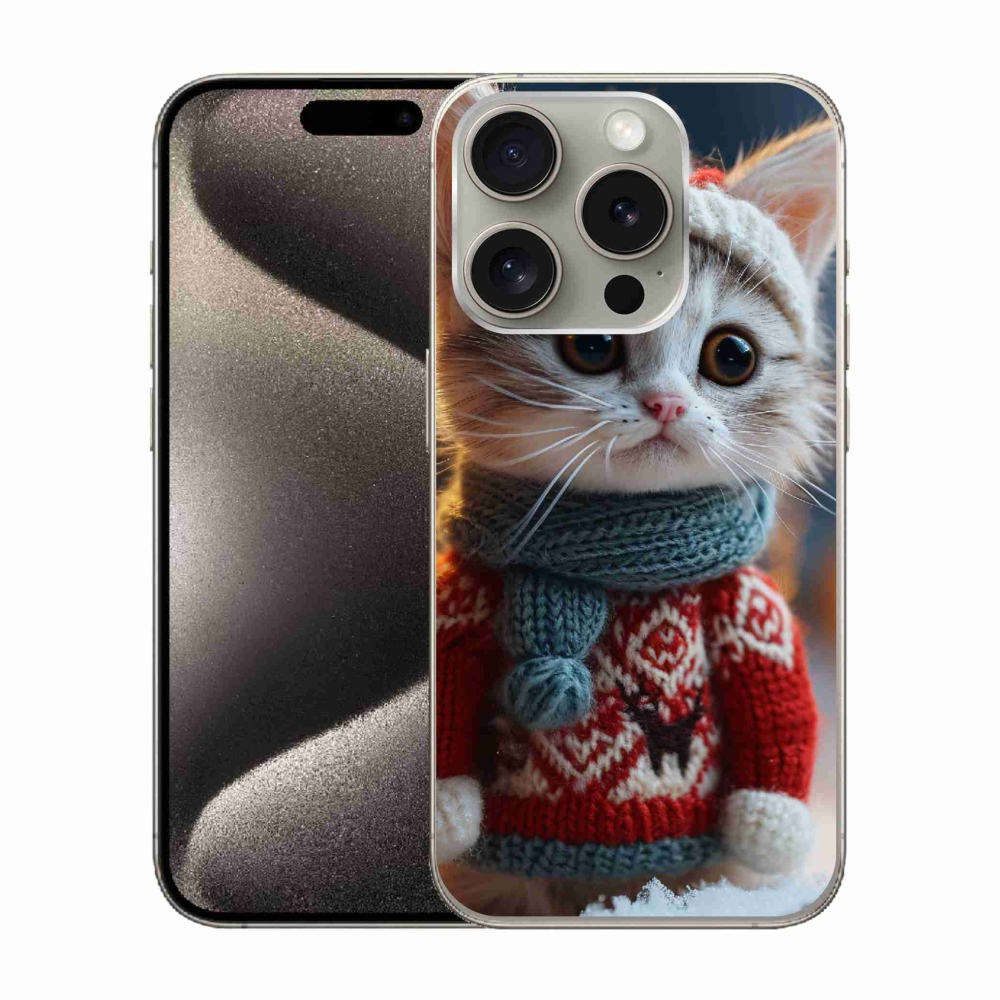 Gelový kryt mmCase na iPhone 15 Pro - kotě ve svetru