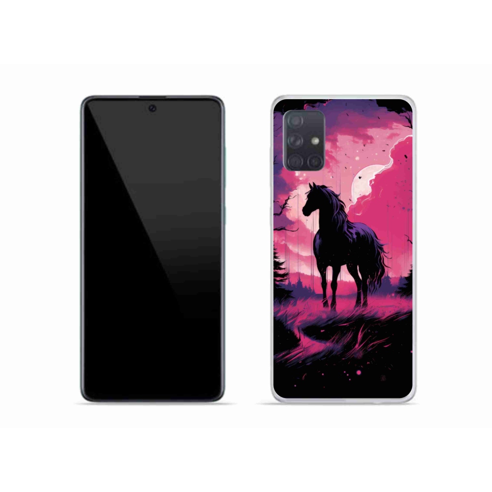 Gelový kryt mmCase na Samsung Galaxy A51 - černý kreslený kůň 1