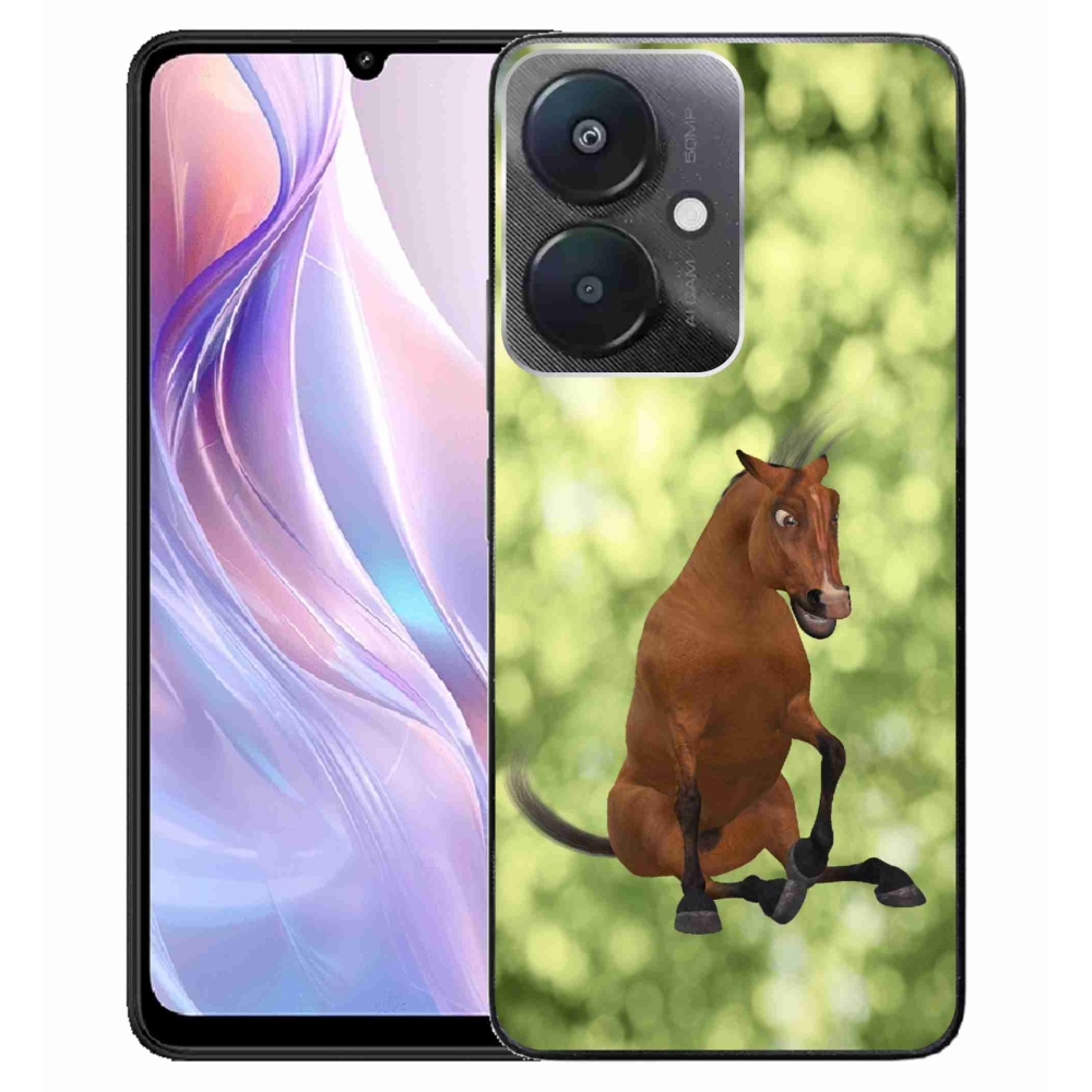 Gelový kryt mmCase na Xiaomi Redmi 13C 5G - hnědý kreslený kůň 1