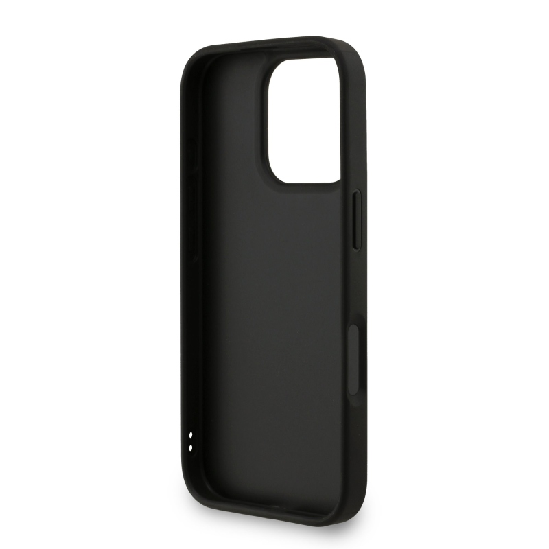 Guess PU 4G Metal Logo Strap Zadní Kryt pro iPhone 16 Pro Black