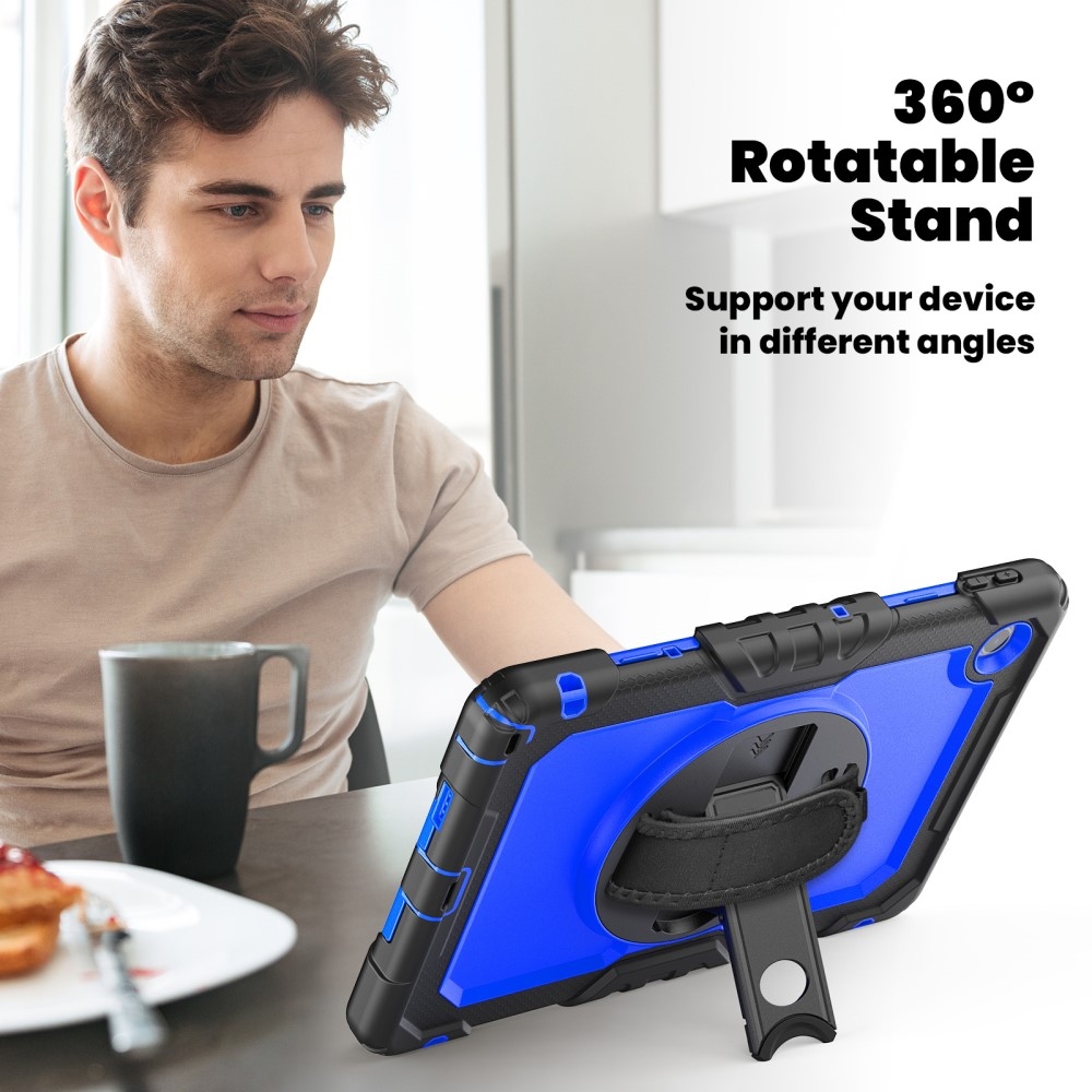 Strap odolný kryt s držákem na ruku a ramenním popruhem na Lenovo Tab 10.1 (2025) - černý/modrý