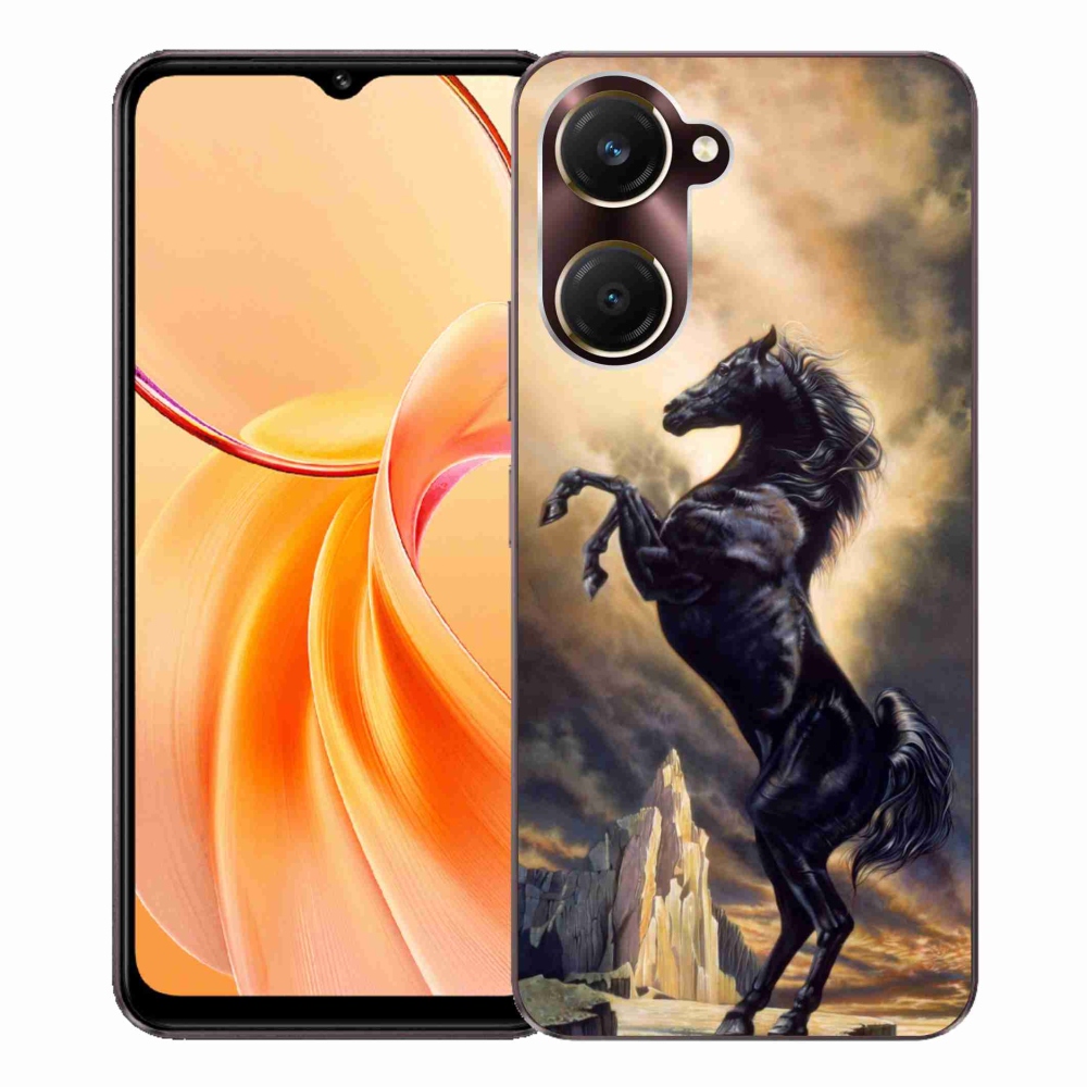 Gelový kryt mmCase na Vivo Y28s 5G - černý kreslený kůň