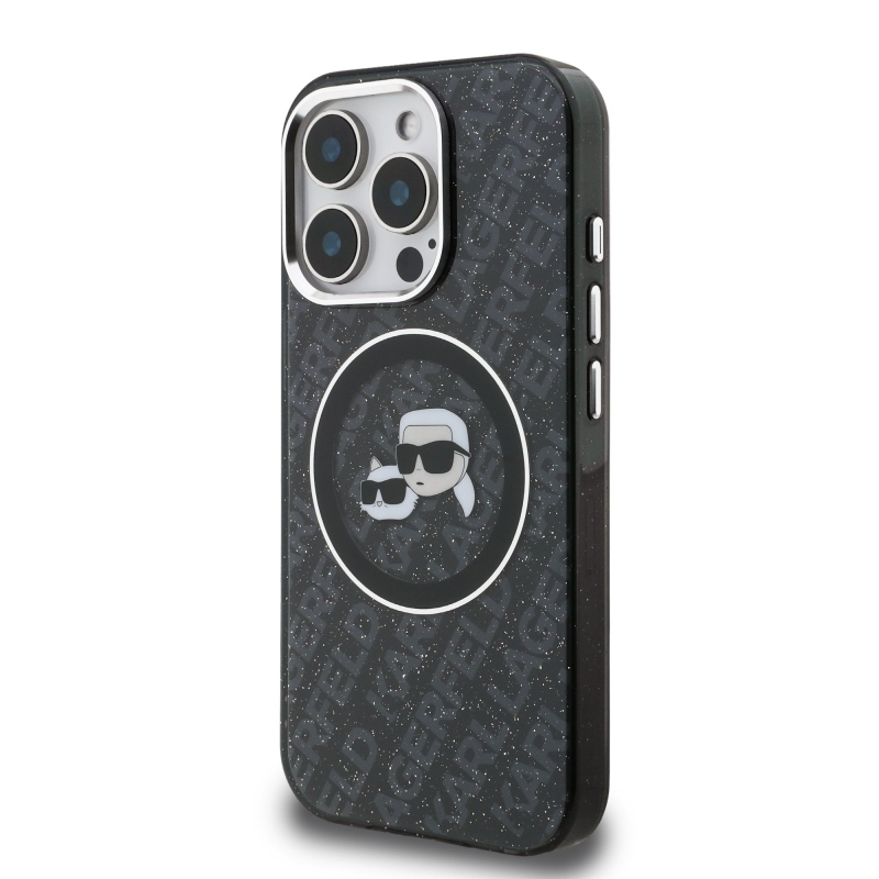 Karl Lagerfeld IML K&CH Heads Repeated Logo MagSafe Zadní Kryt pro iPhone 15 Pro Black