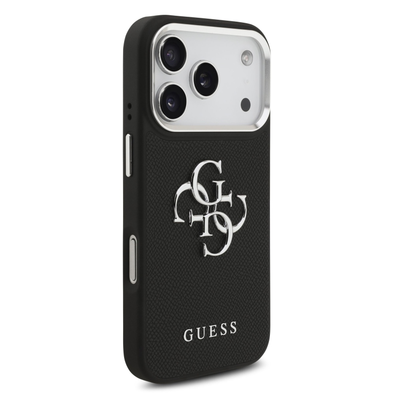 Guess PU Grained 4G Metal Logo Zadní Kryt pro iPhone 17 Pro Black