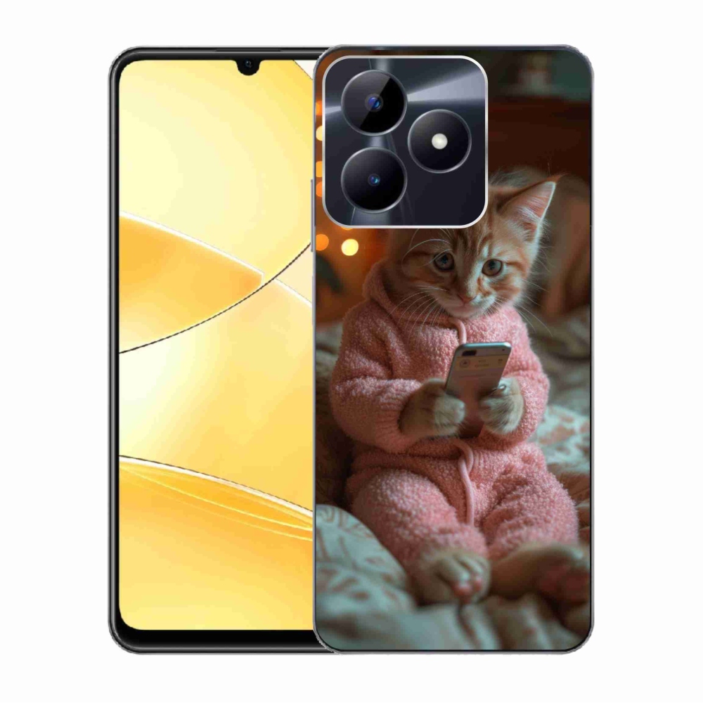 Gelový kryt mmCase na Realme C51/C53 - kotě s mobilem