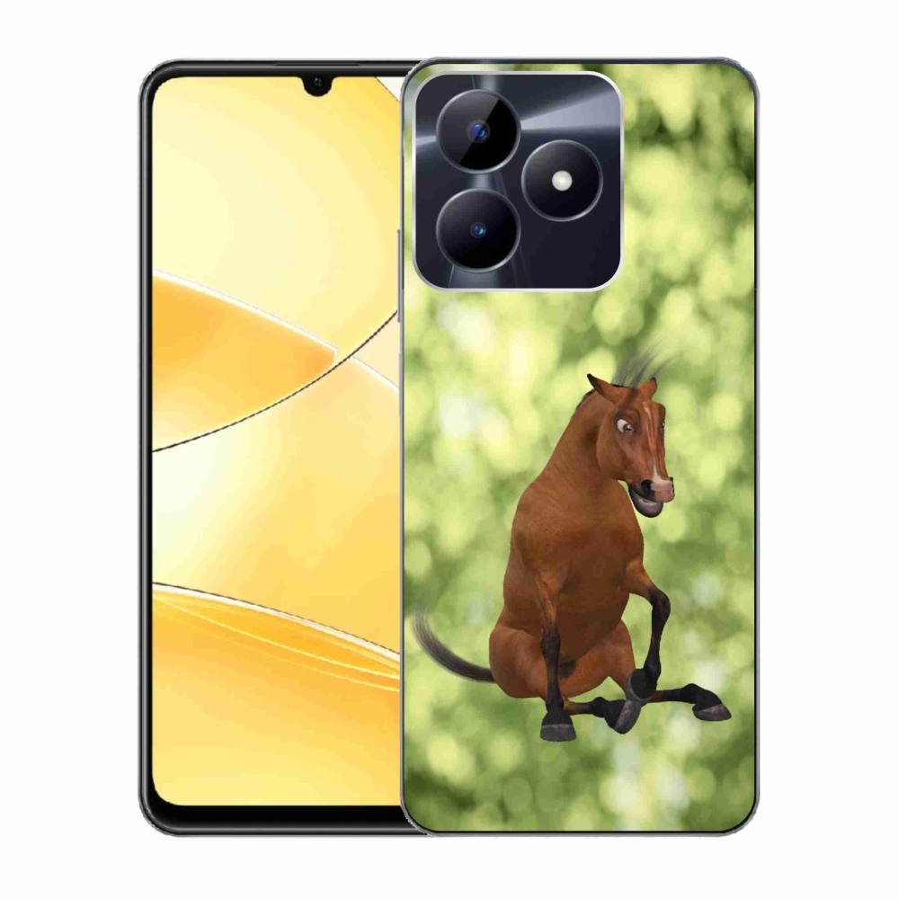Gelový kryt mmCase na Realme C51/C53 - hnědý kreslený kůň 1