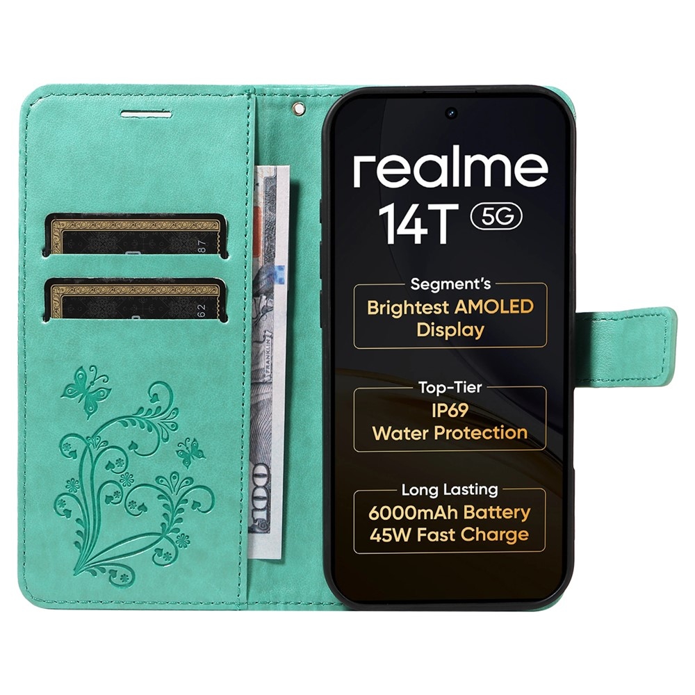 Big Butterfly knížkové pouzdro na Realme 14 5G/14T 5G - modrozelené