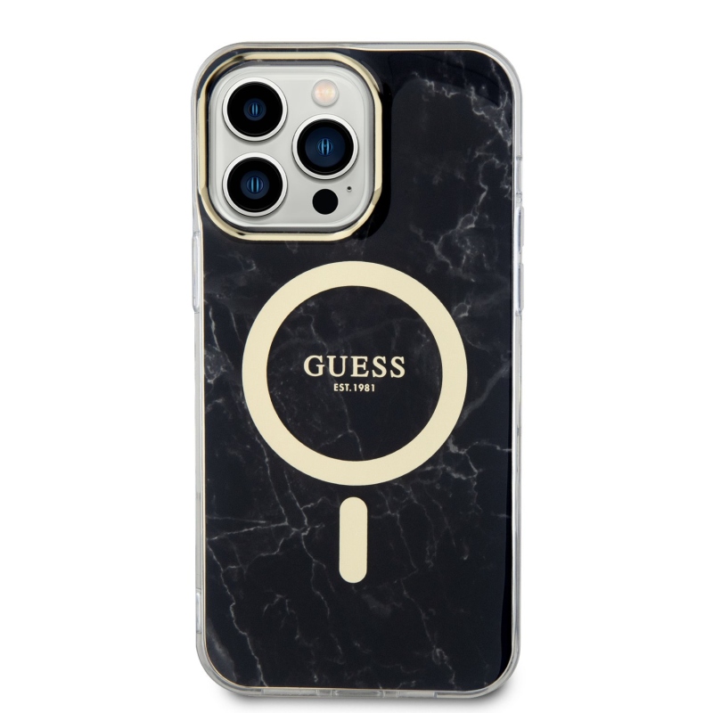 Guess IML Marble MagSafe Zadní Kryt pro iPhone 13 Pro Max Black