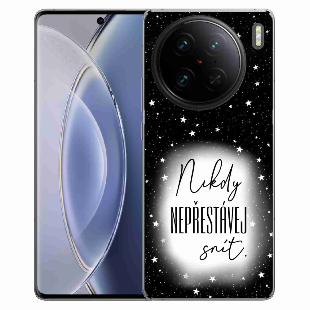 Gelový kryt mmCase na Vivo X90 Pro - citát 1 bíločerné pozadí