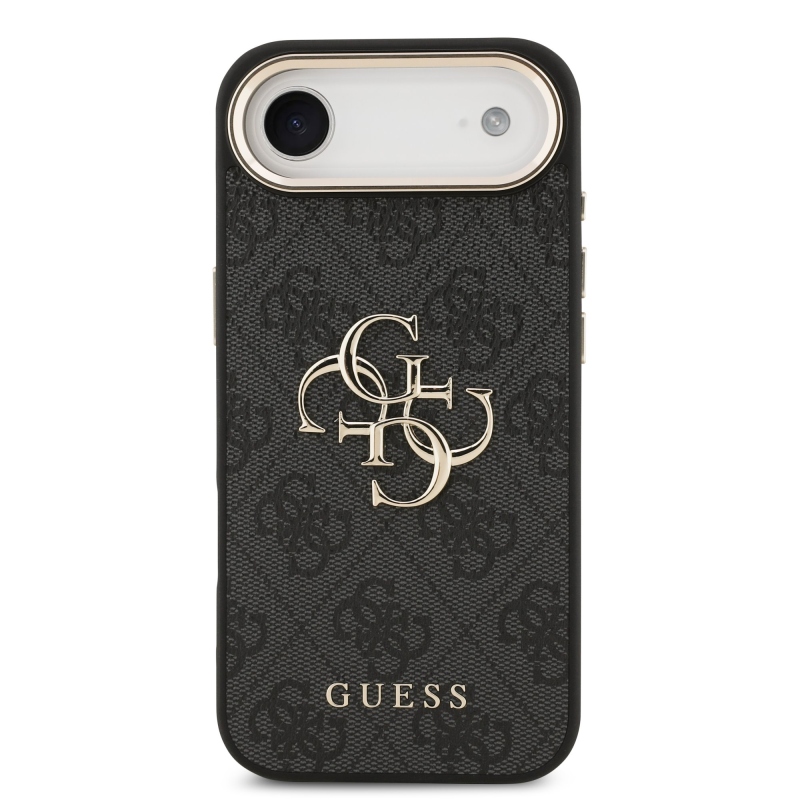 Guess PU Leather 4G Metal Logo Gold Frame Zadní Kryt pro iPhone Air Black