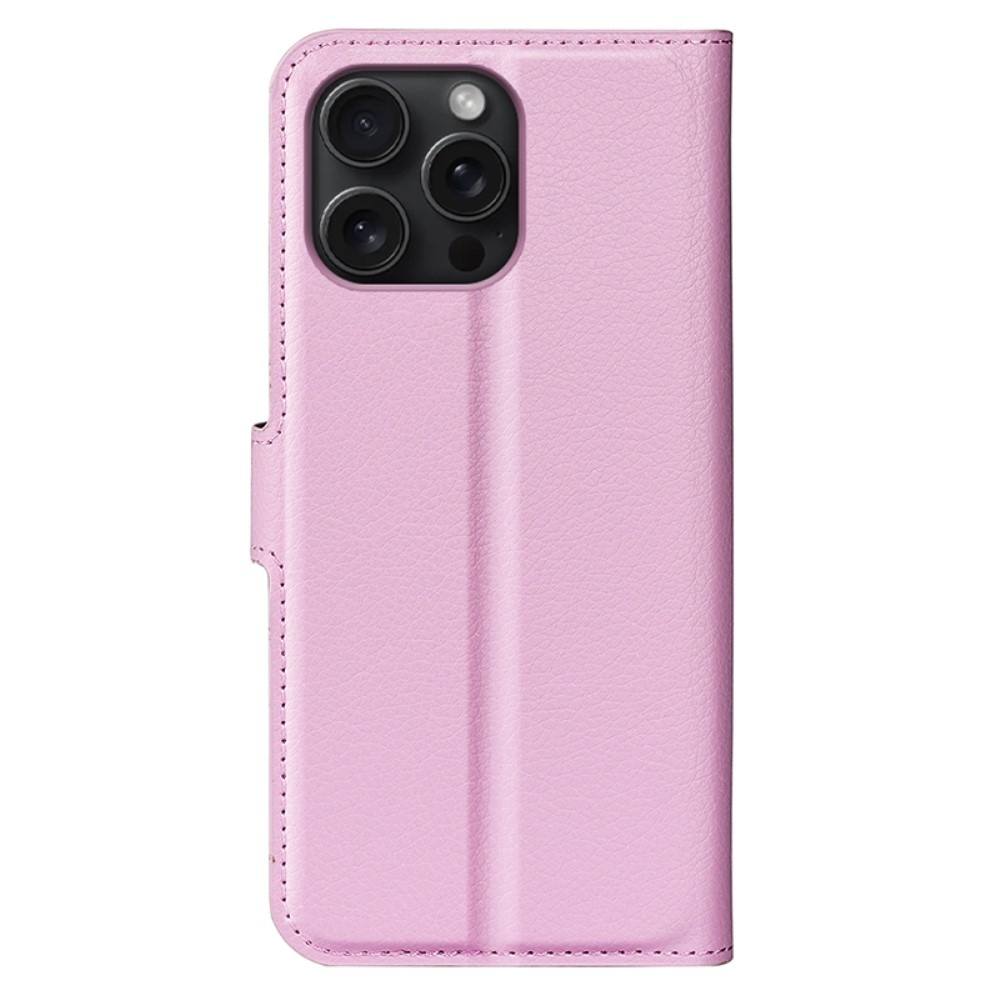 Litchi knížkové pouzdro na iPhone 16 Pro Max - růžové