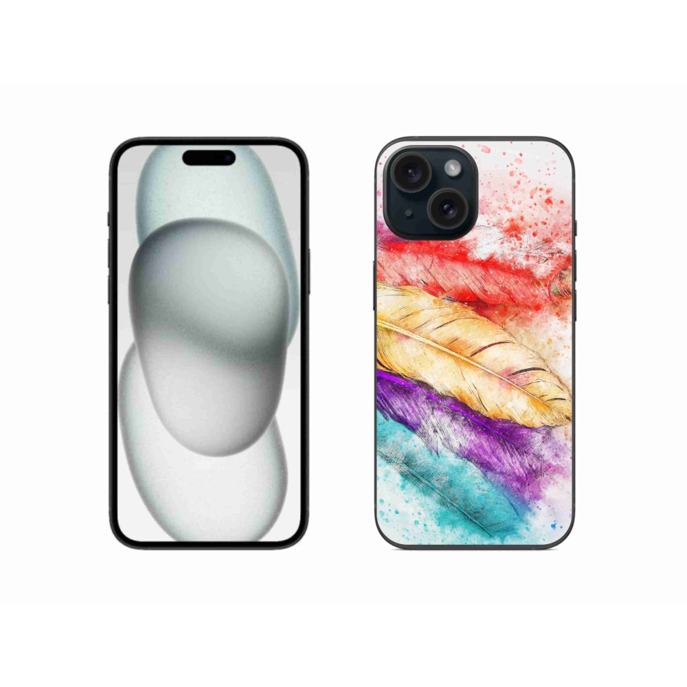 Gelový kryt mmCase na iPhone 15 - barevné peří