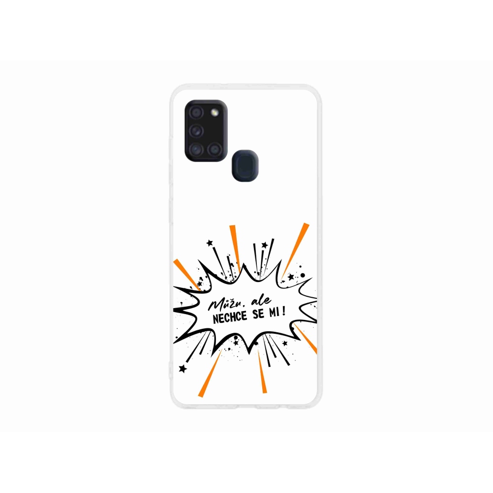 Gelový kryt mmCase na Samsung Galaxy A21s - vtipný text 11 bílé pozadí