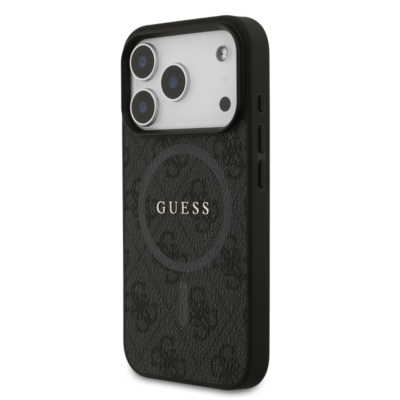 Guess PU Leather 4G Colored Ring MagSafe Zadní Kryt pro iPhone 17 Pro Black