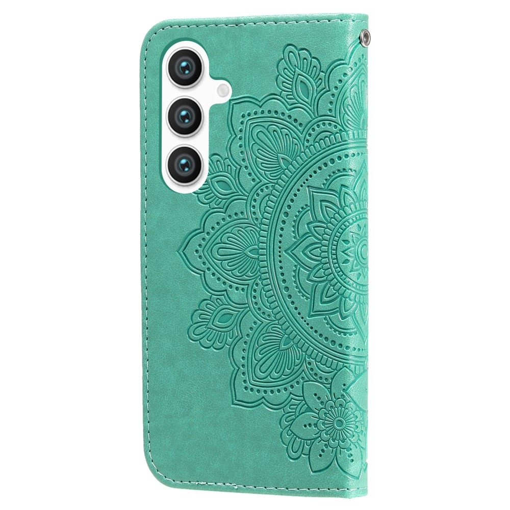 Floral knížkové pouzdro na Samsung Galaxy S25+ - modrozelené