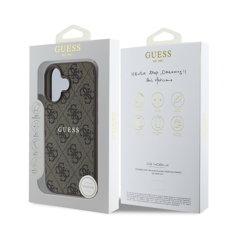 Guess PU 4G Classic Logo MagSafe Zadní Kryt pro iPhone 16 Plus Brown