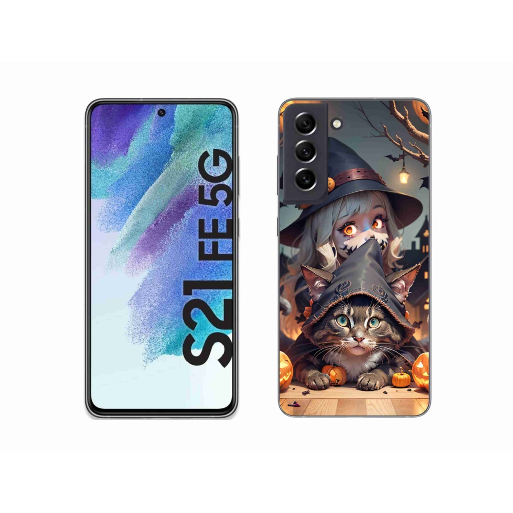 Gelový kryt mmCase na Samsung Galaxy S21 FE 5G - čarodějnice s kočkou