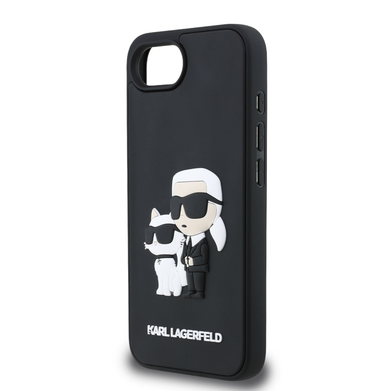 Karl Lagerfeld 3D Rubber Karl and Choupette Zadní Kryt pro iPhone 16e Black
