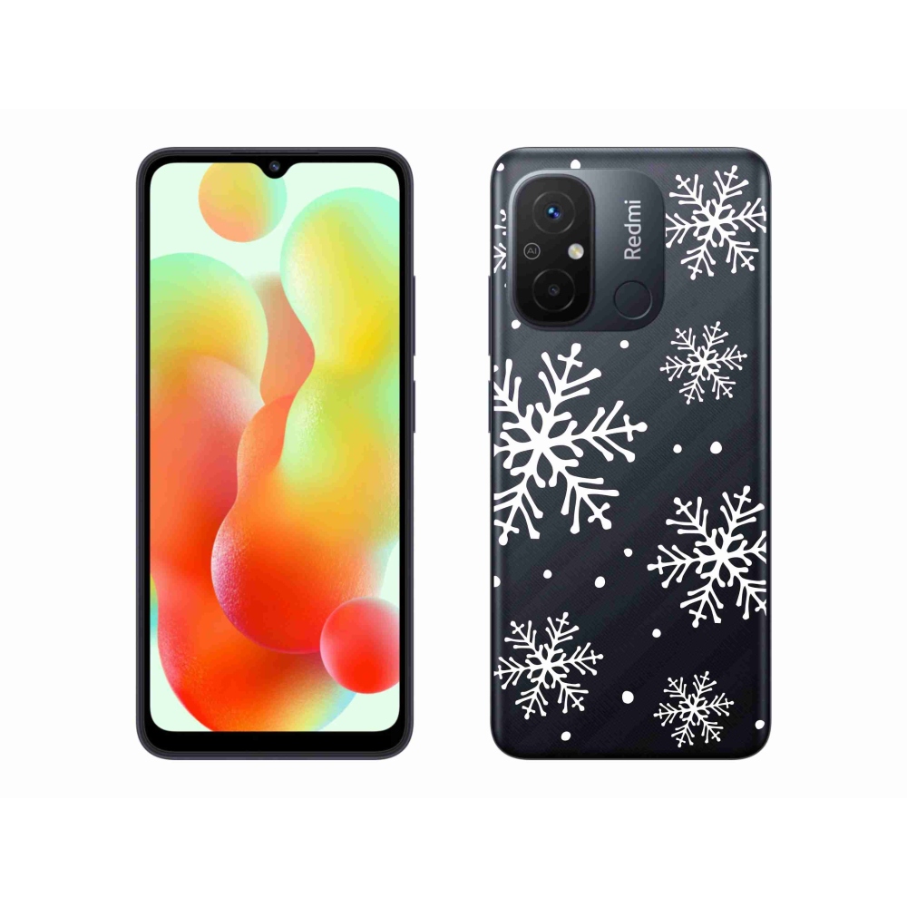 Gelový kryt mmCase na Xiaomi Redmi 12C - bílé vločky na průhledném pozadí
