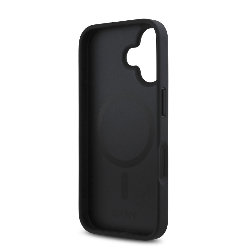 DKNY PU Leather Repeat Pattern Stack Logo MagSafe Zadní Kryt pro iPhone 16 Plus Black