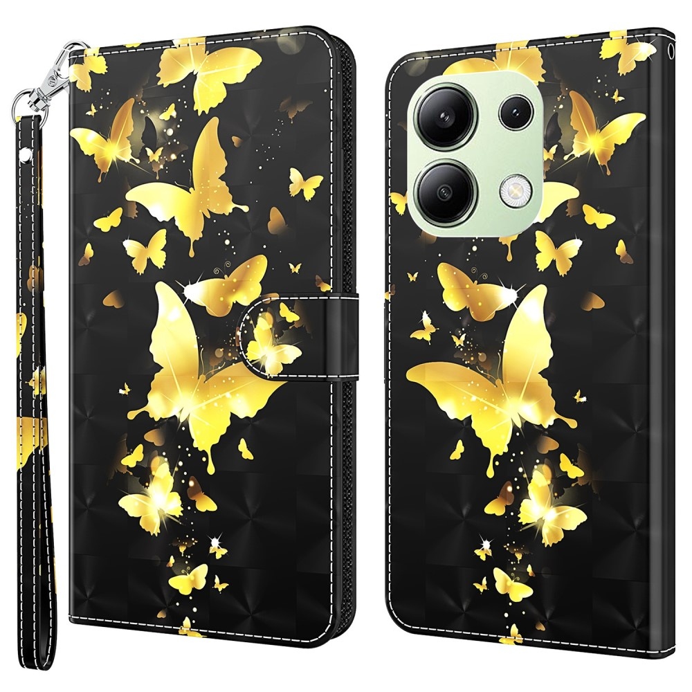 Print knížkové pouzdro na Xiaomi Redmi Note 13 - zlatí motýli
