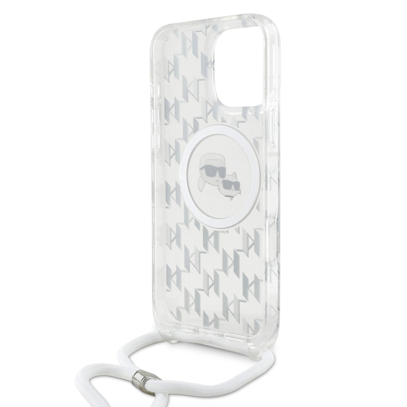 Karl Lagerfeld IML Monogram Crossbody K&CH Heads MagSafe Zadní Kryt pro iPhone 16 Pro Transparent