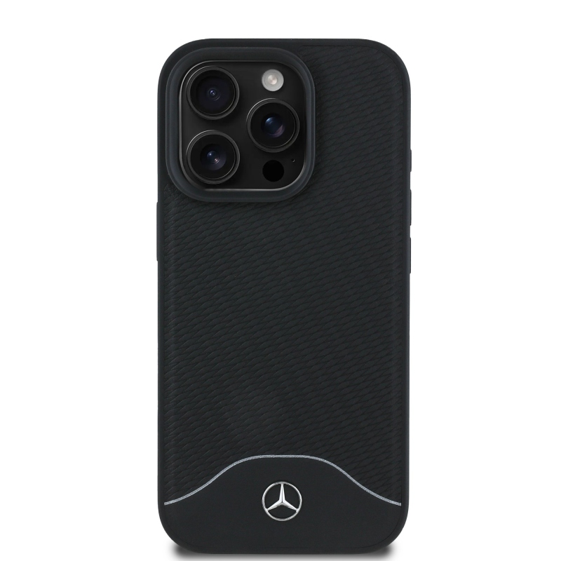 Mercedes Wood Imitation and Smooth Leather MagSafe Zadní Kryt pro iPhone 16 Pro Black