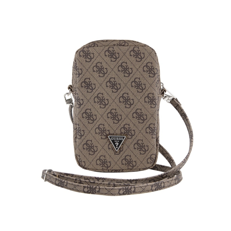 Guess PU 4G Triangle Logo Taška na Telefon se Zipem Brown