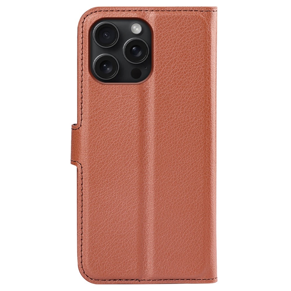 Litchi knížkové pouzdro na iPhone 16 Pro - hnědé