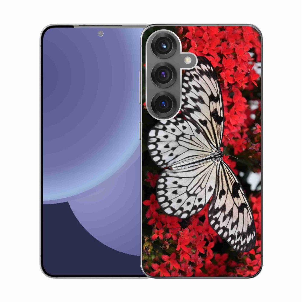 Gelový kryt mmCase na Samsung Galaxy S25 - černobílý motýl 1