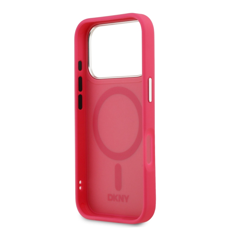 DKNY PU Leather Metal Logo Wrist Chain MagSafe Zadní Kryt pro iPhone 17 Pro Pink