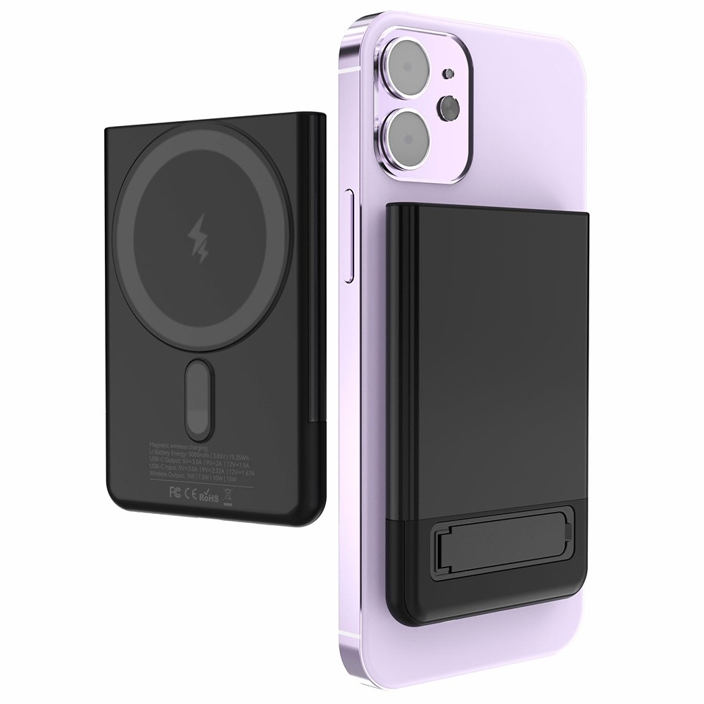 M10 Ultra tenká magnetická powerbanka 5000 mAh 15W se stojánkem - černá