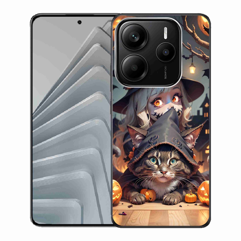Gelový kryt mmCase na Xiaomi Redmi Note 14 5G - čarodějnice s kočkou