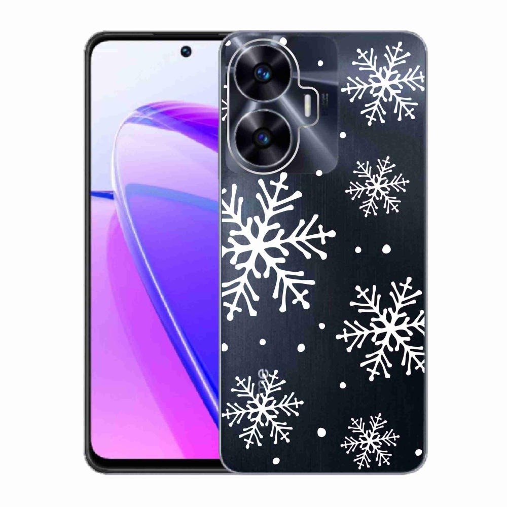 Gelový kryt mmCase na Realme C55 - bílé vločky na průhledném pozadí
