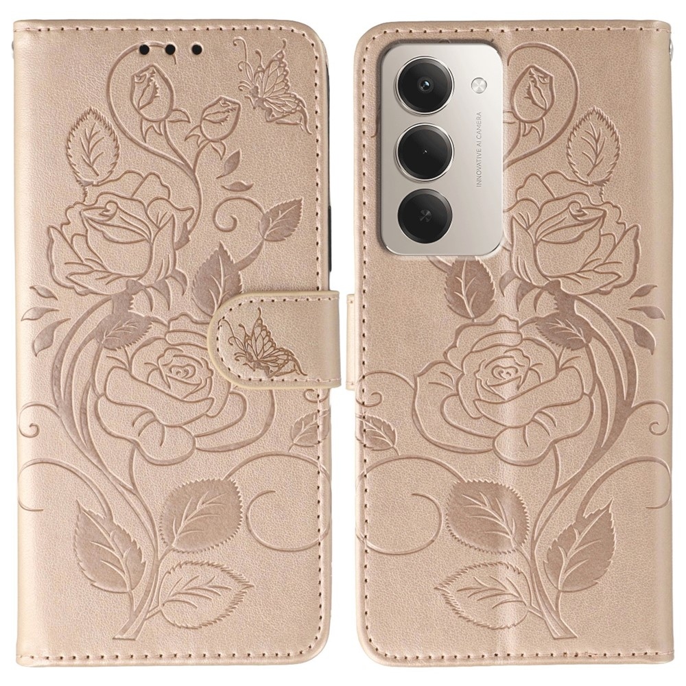 Roses knížkové pouzdro na Xiaomi Redmi 15 5G - růžovozlaté