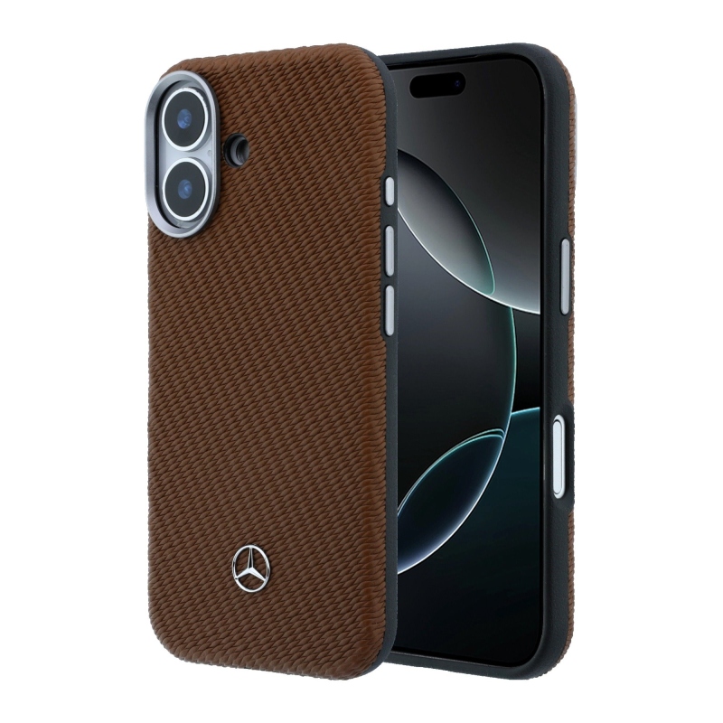 Mercedes PU Leather Wood Semi Wrap MagSafe Zadní Kryt pro iPhone 17 Camel