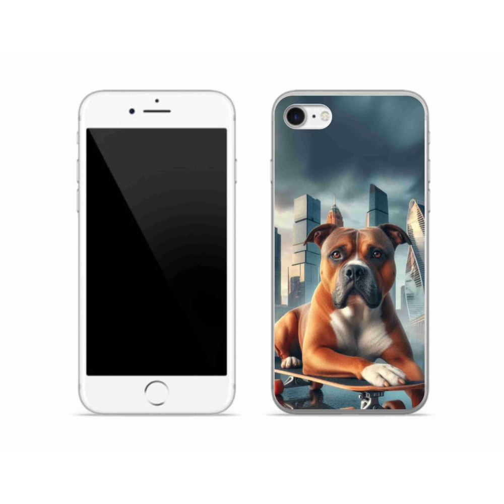 Gelový kryt mmCase na iPhone SE (2022) - pes na skateboardu