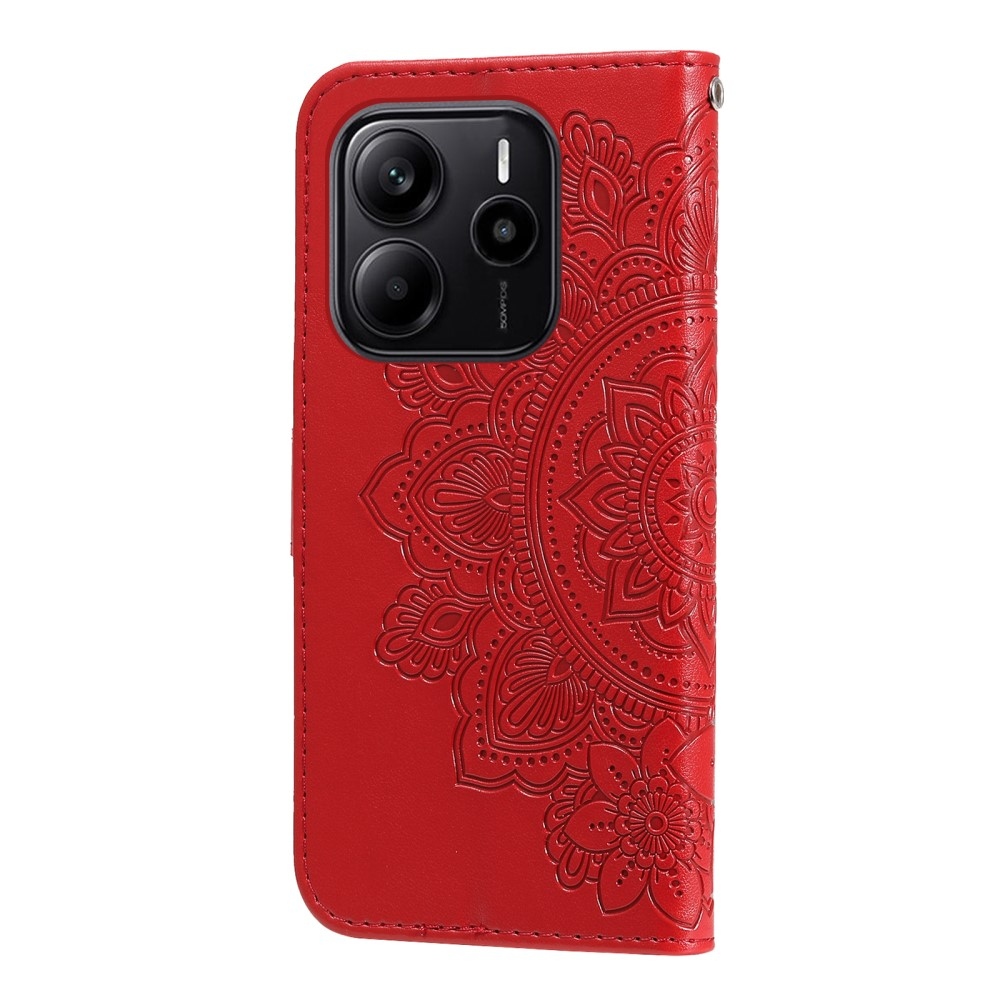 Floral knížkové pouzdro na Xiaomi Redmi Note 14 - červené