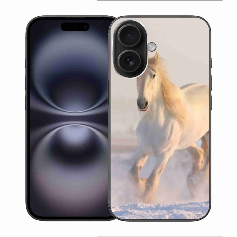 Gelový obal mmCase na iPhone 16 - kůň ve sněhu