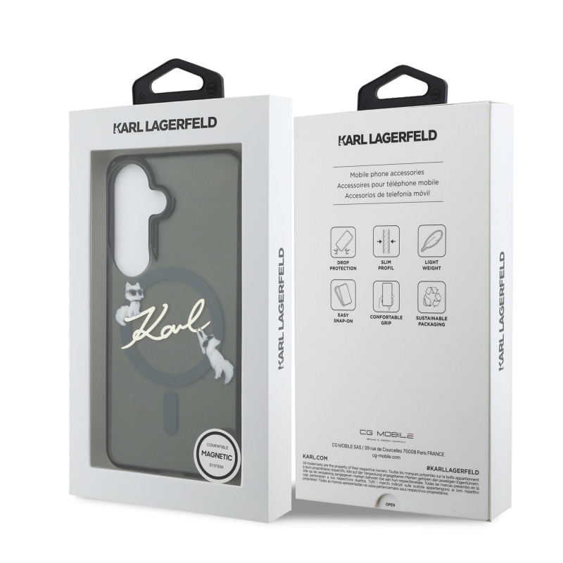 Karl Lagerfeld IML Choupette Karl Script Logo Magnetic Zadní Kryt pro Samsung Galaxy S26 Black