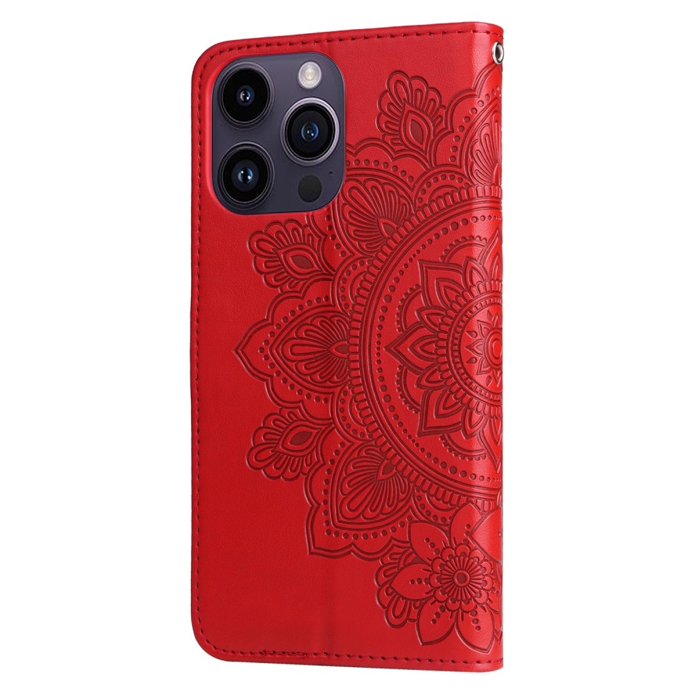 Mandala knížkové pouzdro na iPhone 15 Pro - červené