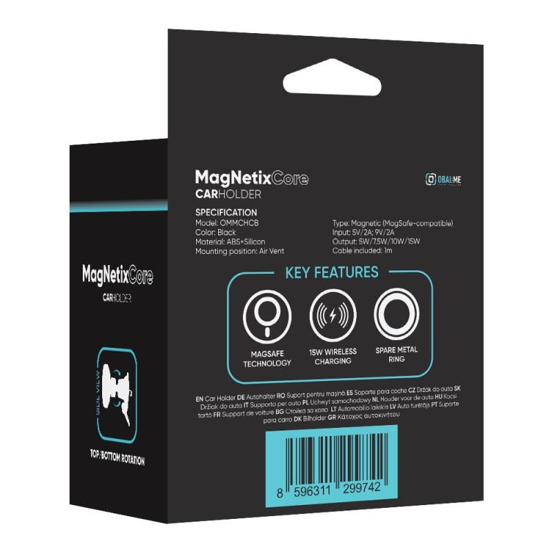 OBAL:ME MagNetix Core Bezdrátový Nabíjecí Držák do Auta 15W Black