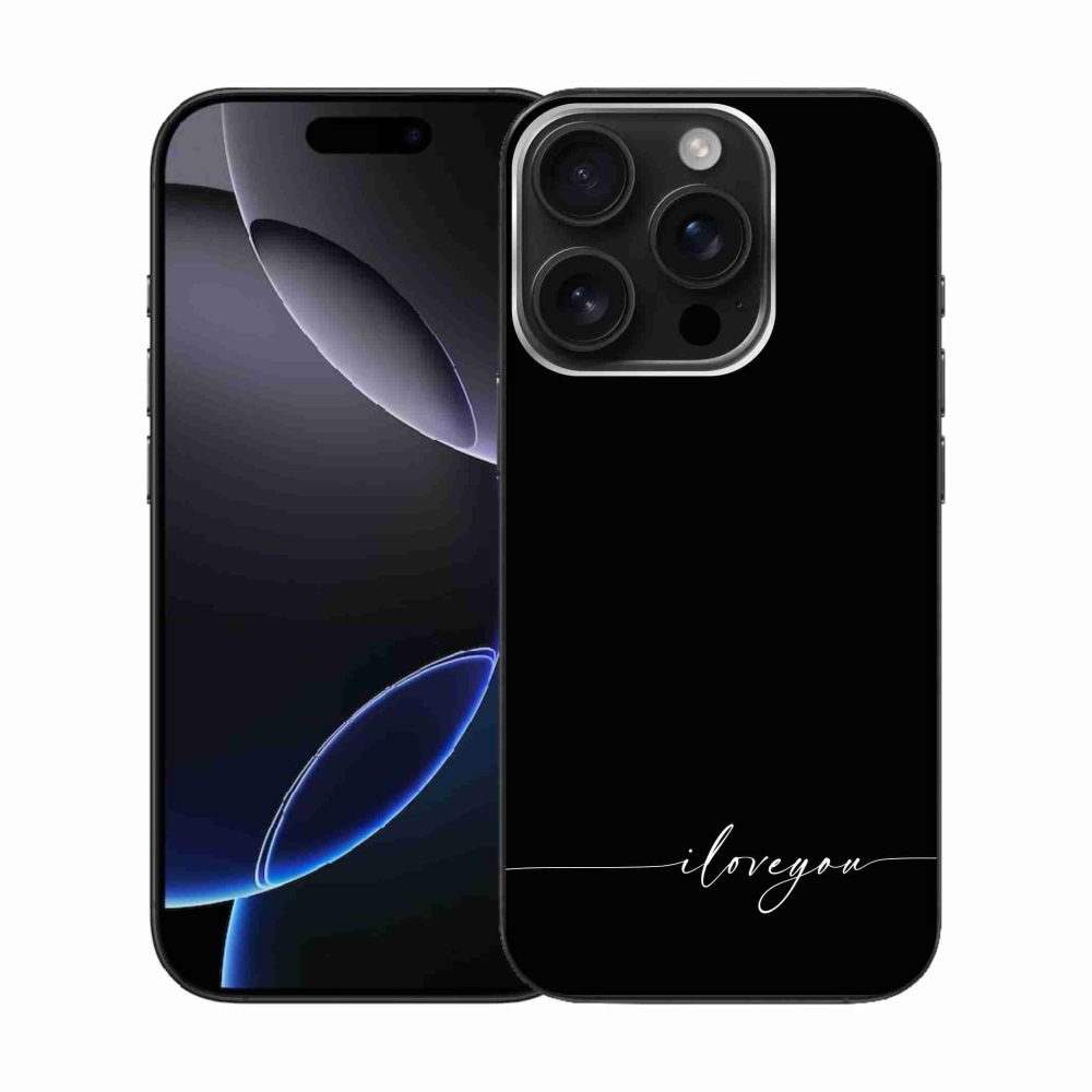 Gelový kryt mmCase na iPhone 16 Pro - I love you černé pozadí