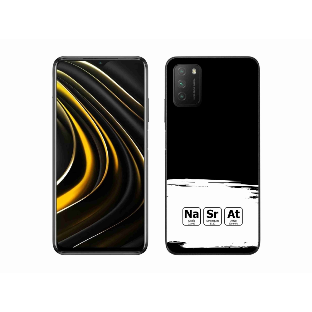 Gelový kryt mmCase na Xiaomi Poco M3 - chemické prvky bíločerné pozadí