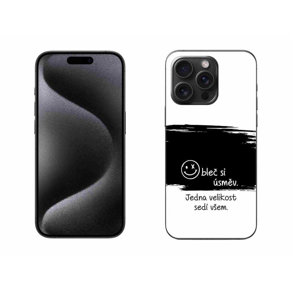 Gelový kryt mmCase na iPhone 15 Pro Max - vtipný text 8 černobílé pozadí