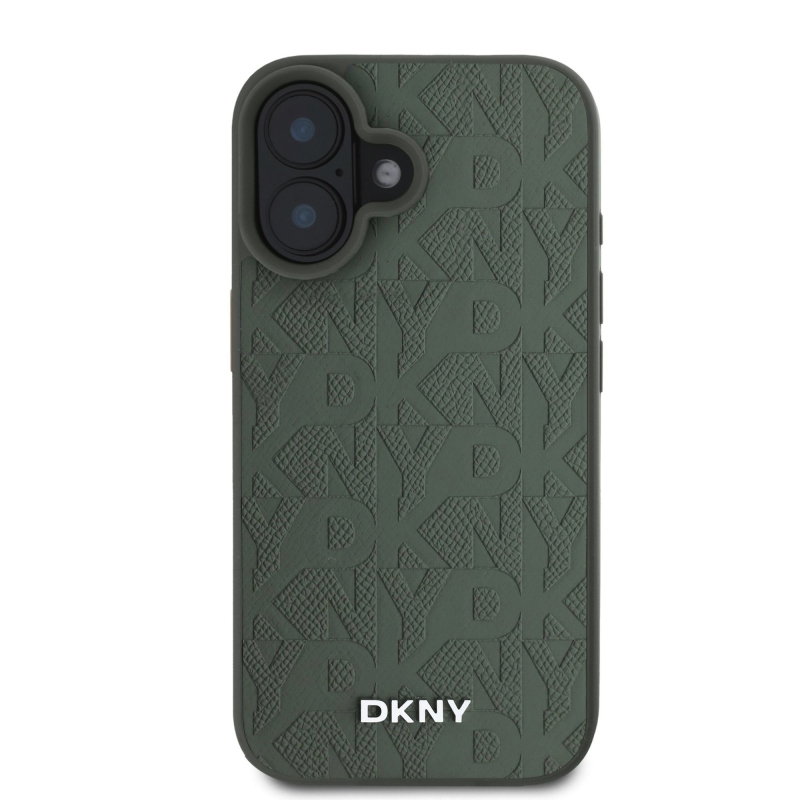 DKNY PU Leather Grid Pattern Magsafe Zadní Kryt pro iPhone 16 Green