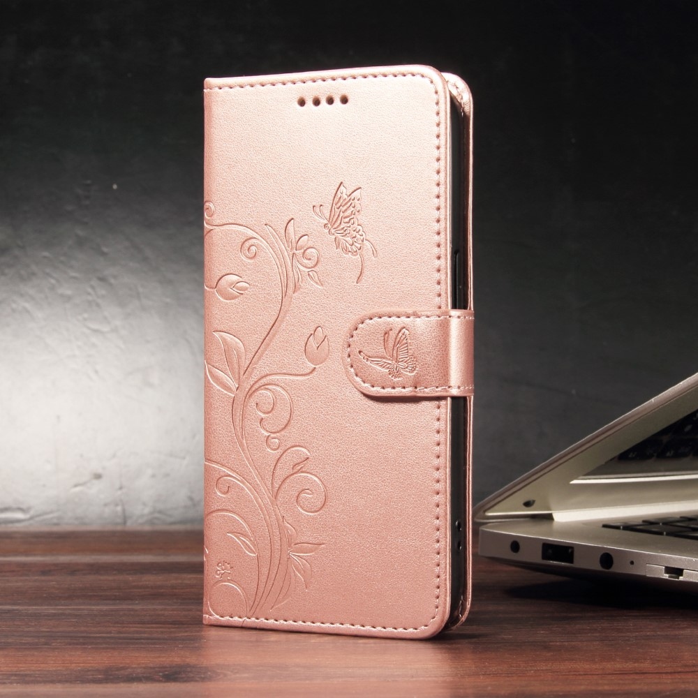 Flowers knížkové pouzdro na Xiaomi Redmi A5 (173.45x79.35x8.45mm) - růžovozlaté