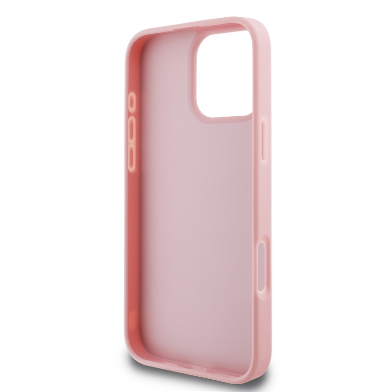 Guess PU Fixed Glitter 4G Metal Logo Zadní Kryt pro iPhone 16 Pro Pink